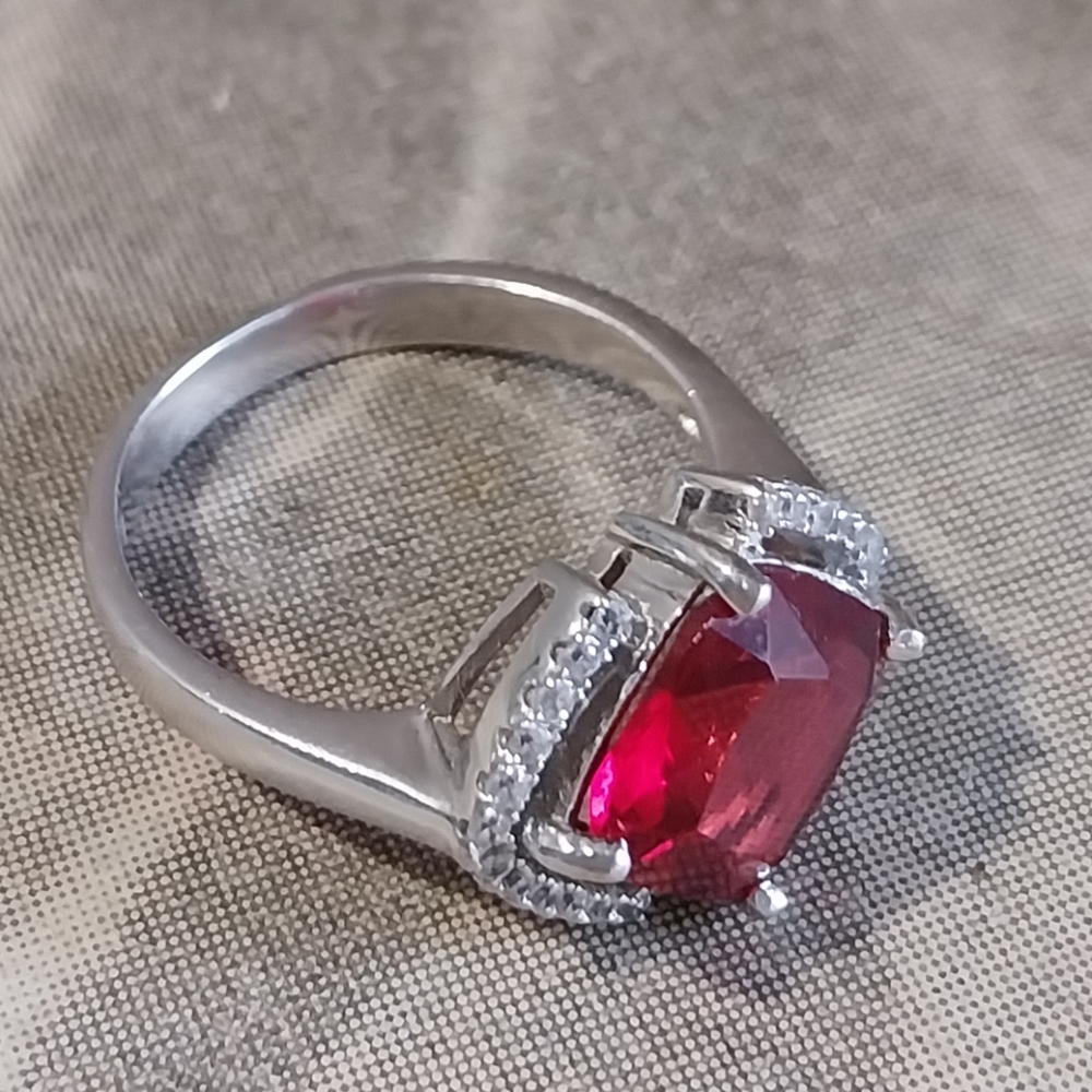 Sterling Silver Red Ring with Gemstone